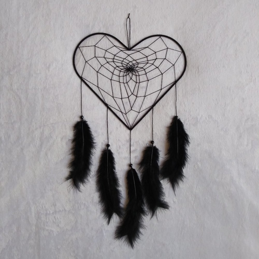 Handmade Boho Black Heart Shaped Dreamcatcher